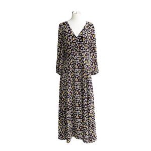 Madewell Dress 8 Wrap Front Maxi French Floral V-neck Slit Lined Boho Peasant
